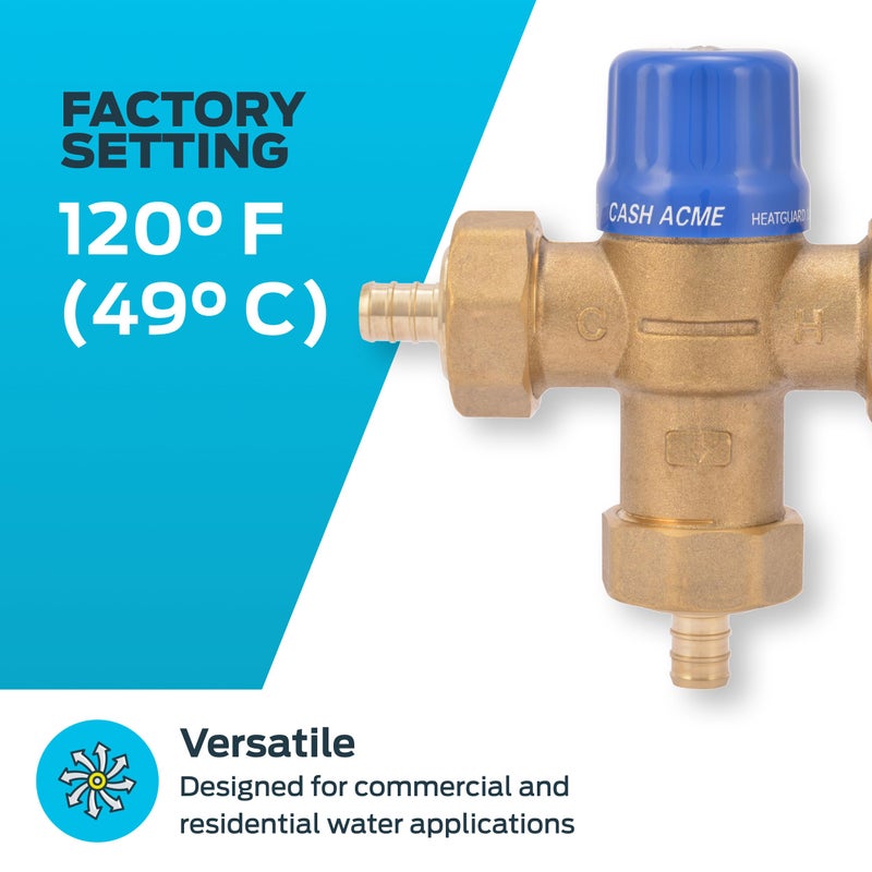Cash Acme 1/2 Inch HG110 Crimp Thermostatic Mixing Valve with Barb Connections and Integral Checks, Brass Plumbing Fitting, 24506 - Image 3